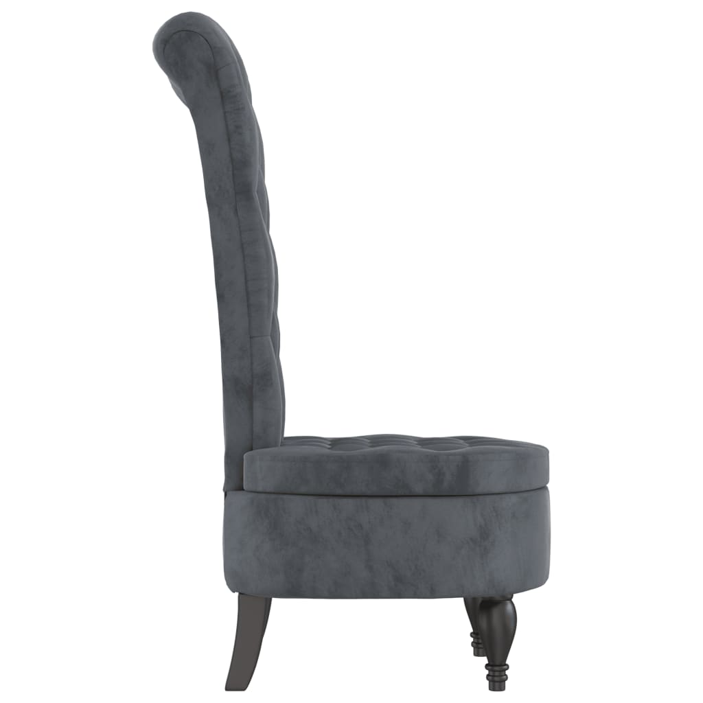 stol med høj ryg knapdesign velour mørkegrå
