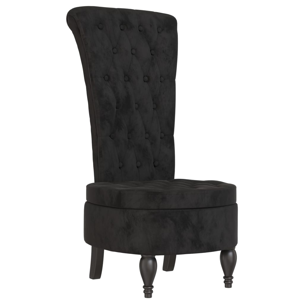 stol med høj ryg knapdesign velour sort