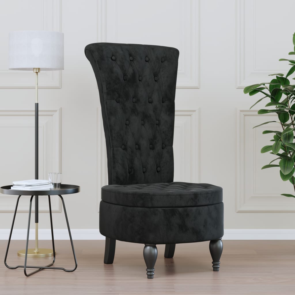 stol med høj ryg knapdesign velour sort