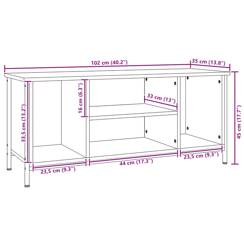 tv-bord 102x35x45 cm konstrueret træ grå sonoma-eg