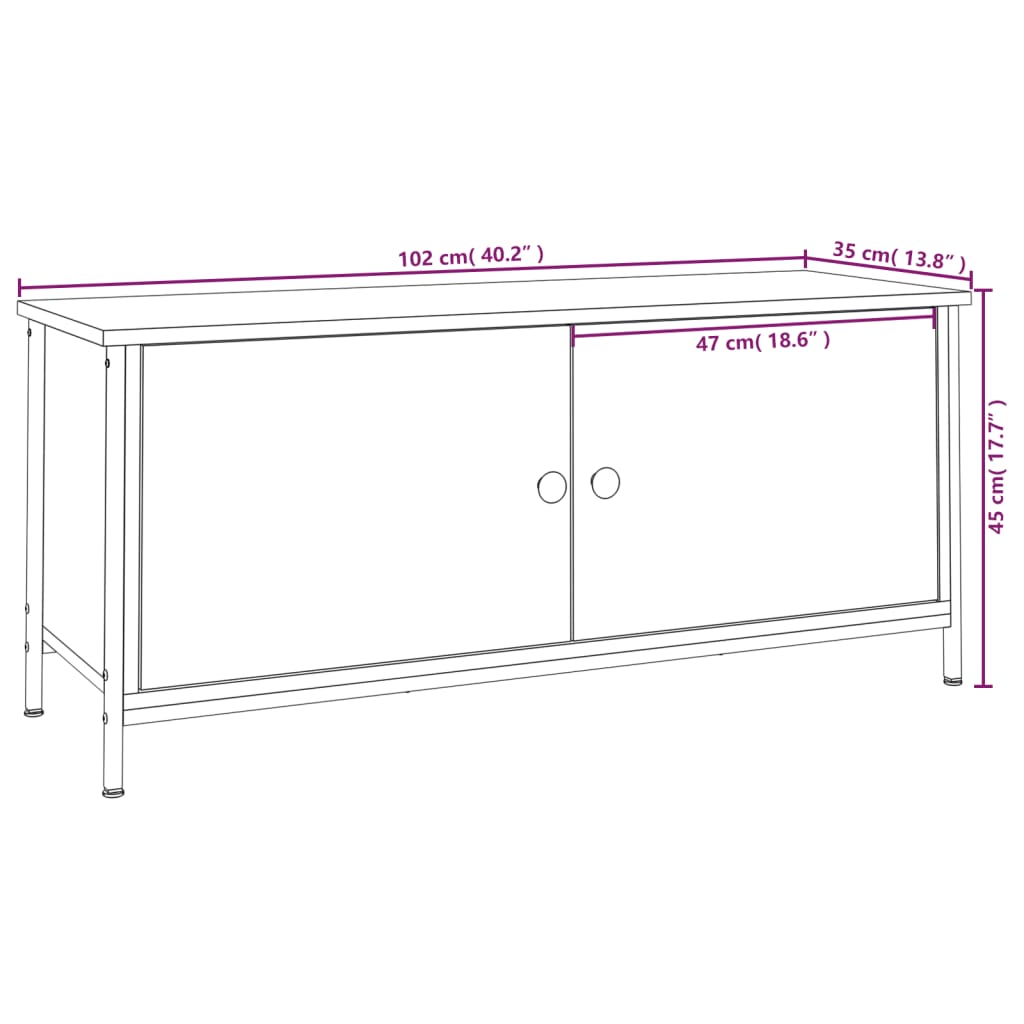 tv-bord med låger 102x35x45 cm konstrueret træ sonoma-eg