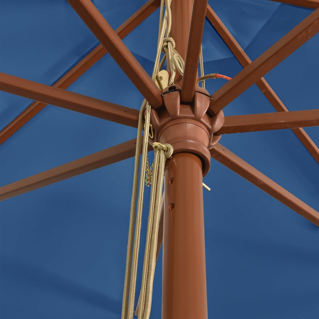 haveparasol med træstang 400x273 cm azurblå