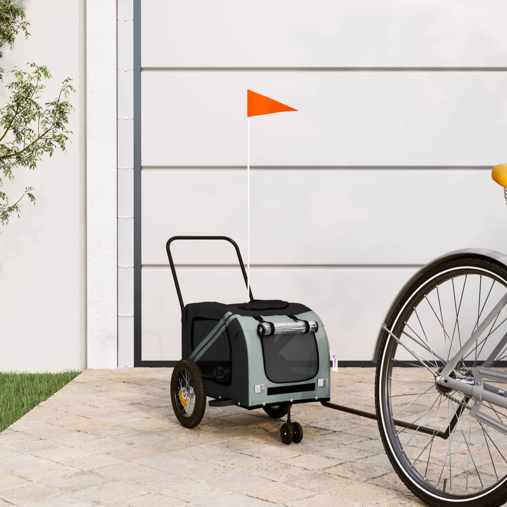 hundetrailer til cykel oxfordstof og jern grå og sort billede