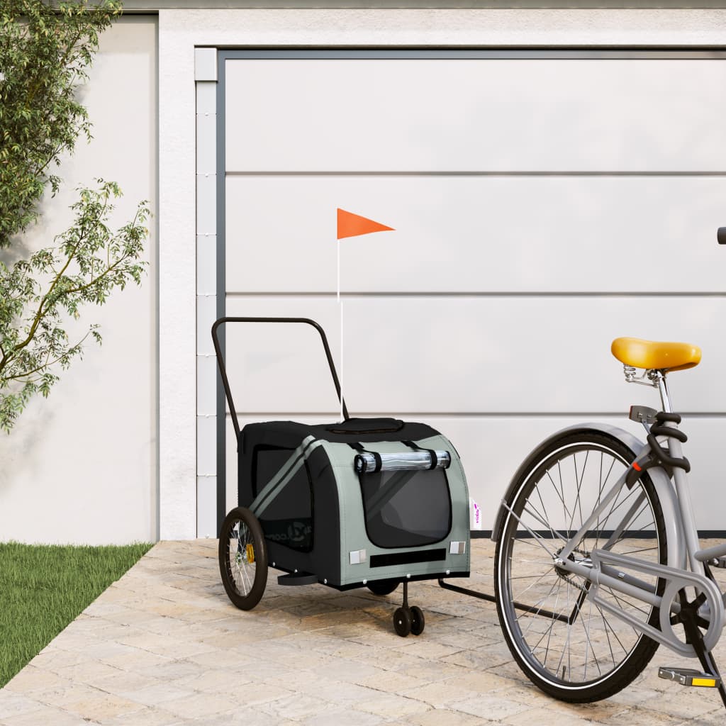 hundetrailer til cykel oxfordstof og jern grå og sort billede