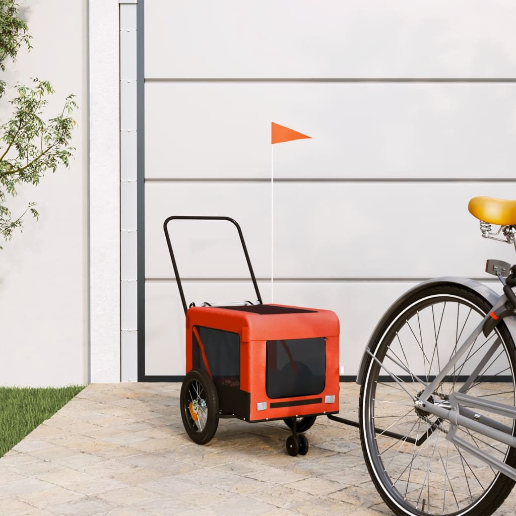 hundetrailer til cykel oxfordstof og jern orange og sort billede