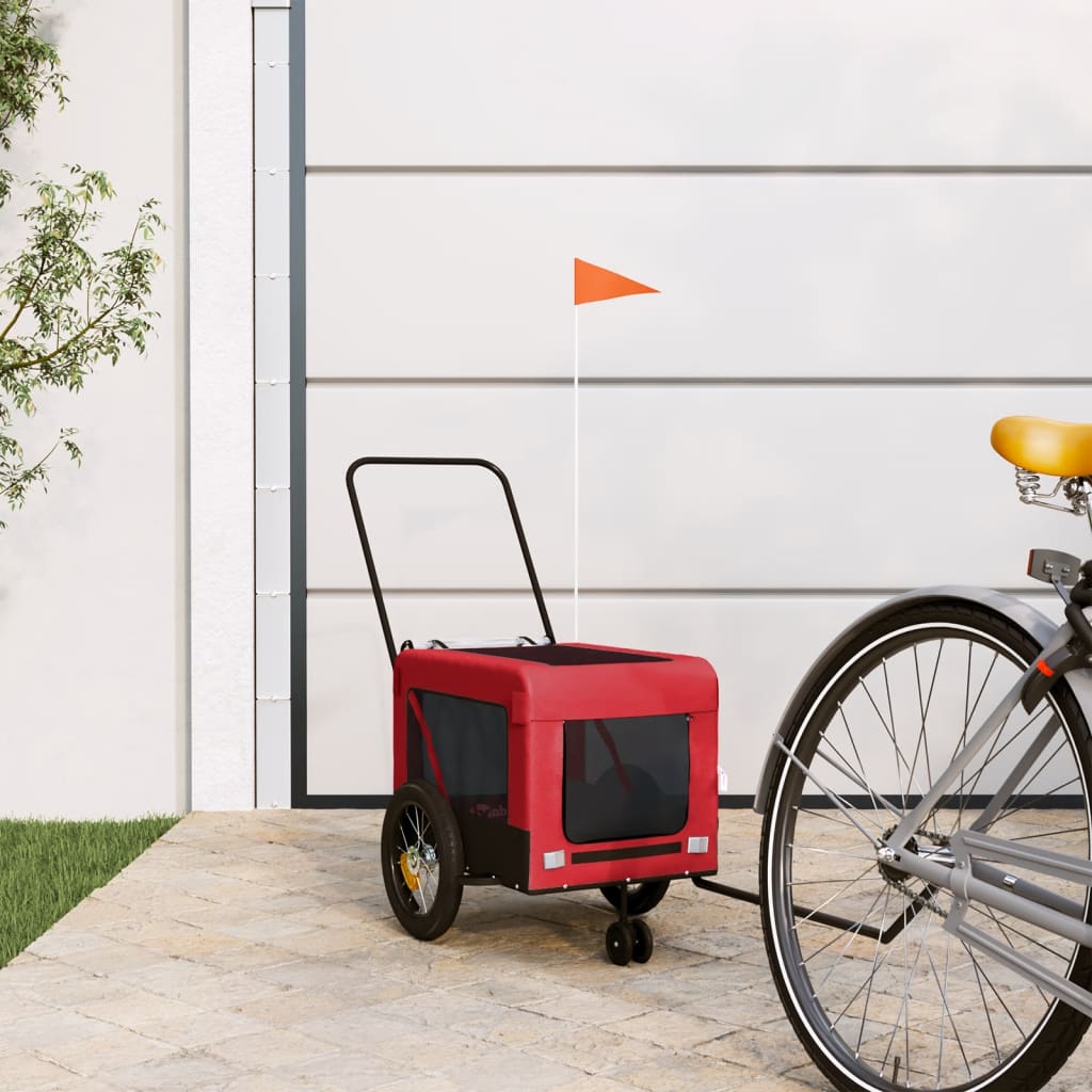 hundetrailer til cykel oxfordstof og jern rød og sort billede