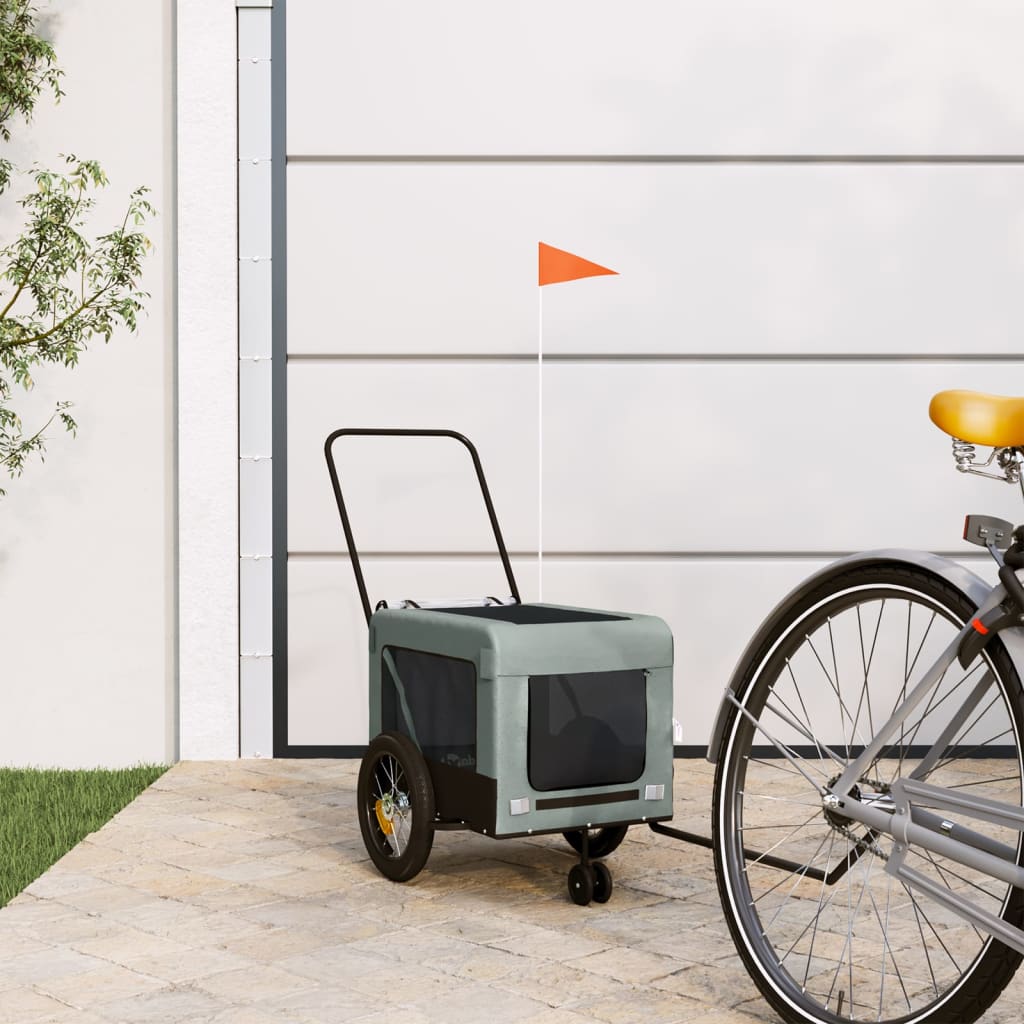 hundetrailer til cykel oxfordstof og jern grå og sort billede