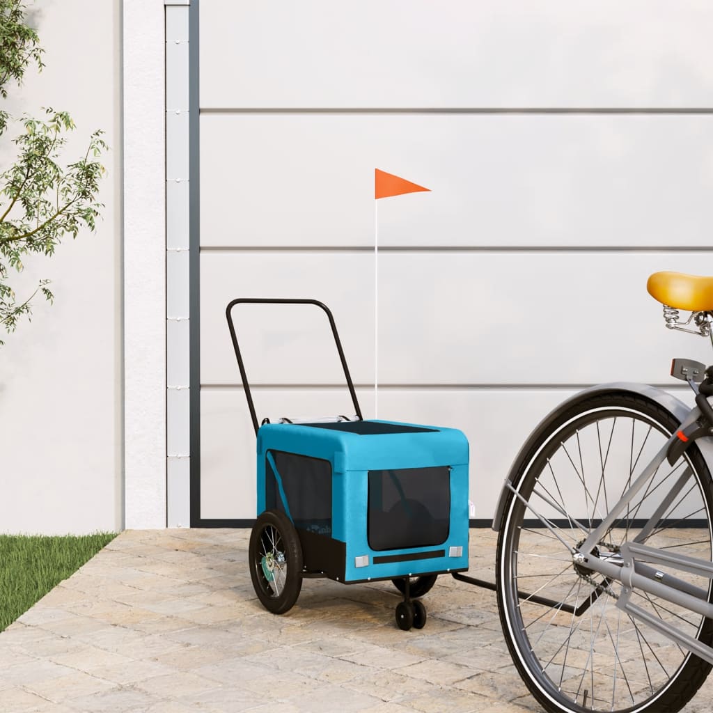 hundetrailer til cykel oxfordstof og jern blå og sort billede