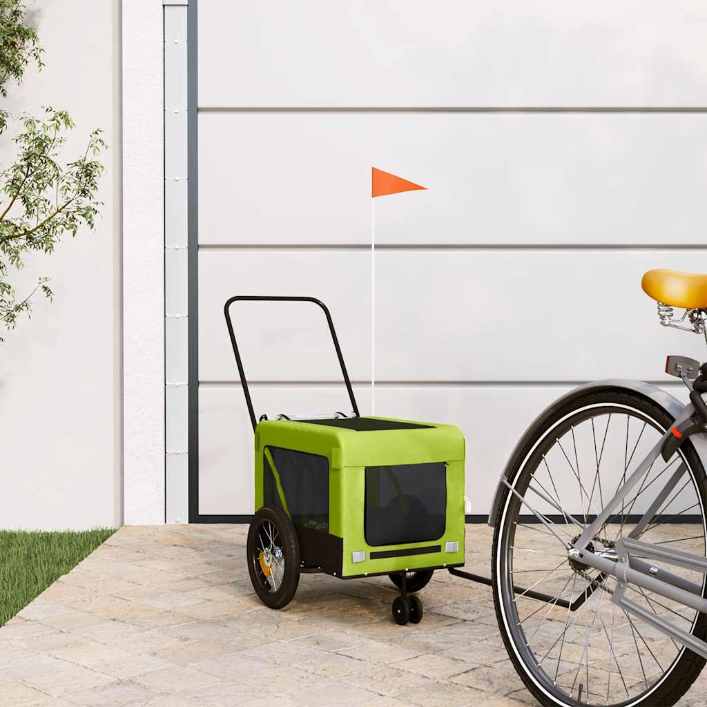 hundetrailer til cykel oxfordstof og jern grøn og sort billede