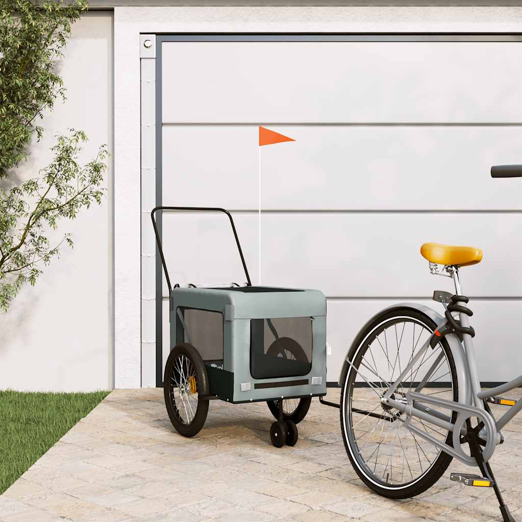 hundetrailer til cykel oxfordstof og jern grå og sort billede