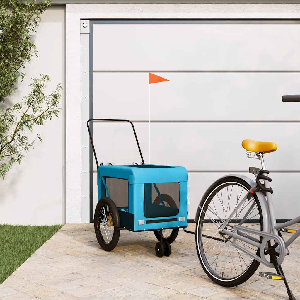 hundetrailer til cykel oxfordstof og jern blå og sort billede