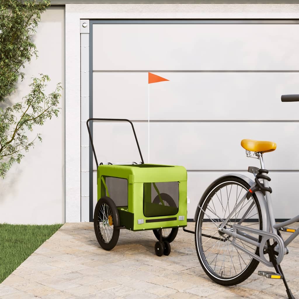 hundetrailer til cykel oxfordstof og jern grøn og sort billede