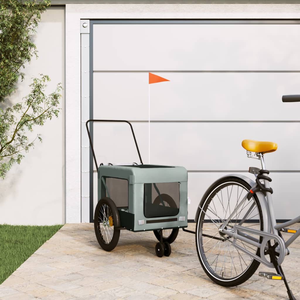 hundetrailer til cykel oxfordstof og jern grå og sort billede