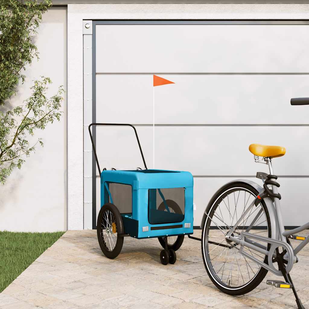 hundetrailer til cykel oxfordstof og jern blå og sort billede