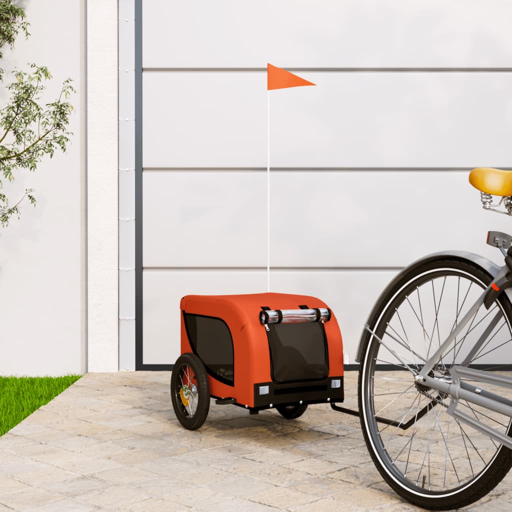 hundetrailer til cykel oxfordstof og jern orange og sort billede
