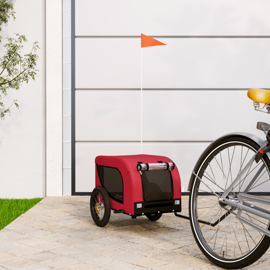 hundetrailer til cykel oxfordstof og jern rød og sort billede