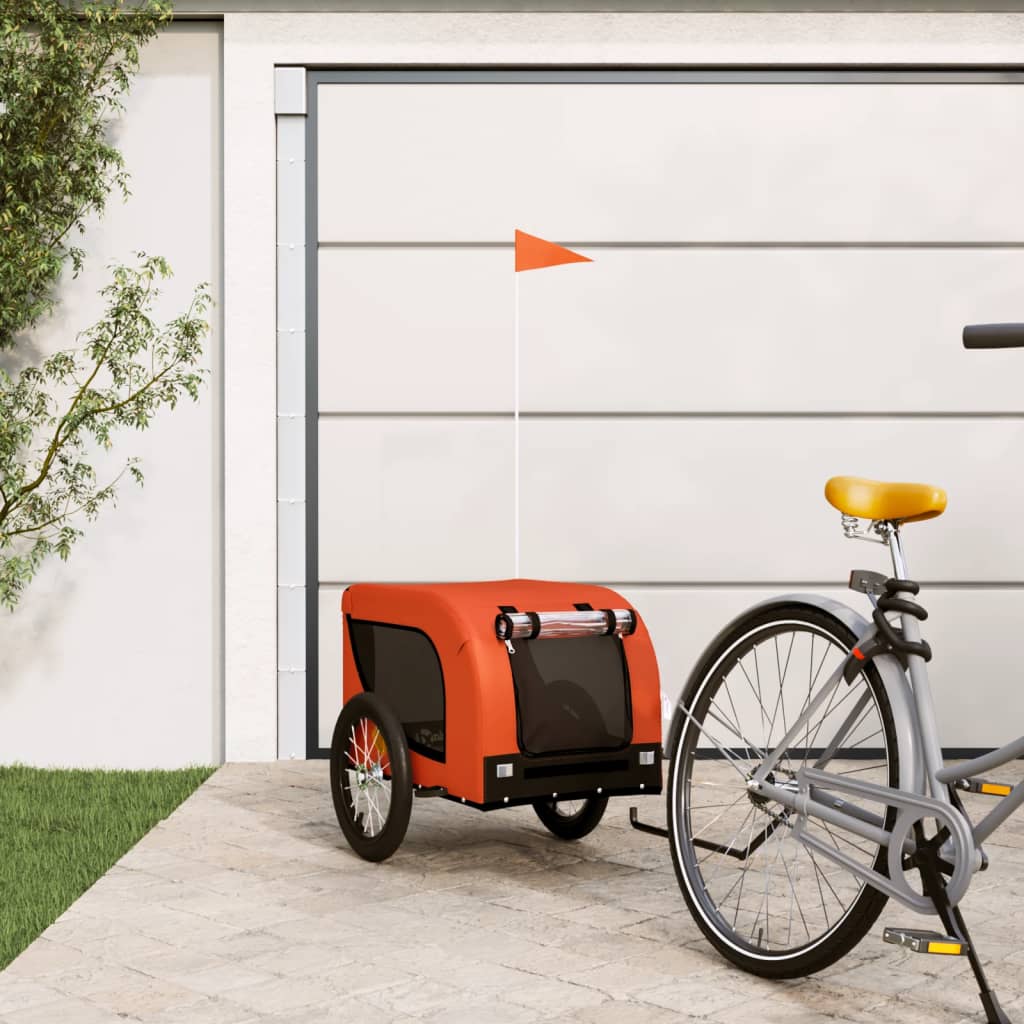 hundetrailer til cykel oxfordstof og jern orange og sort billede