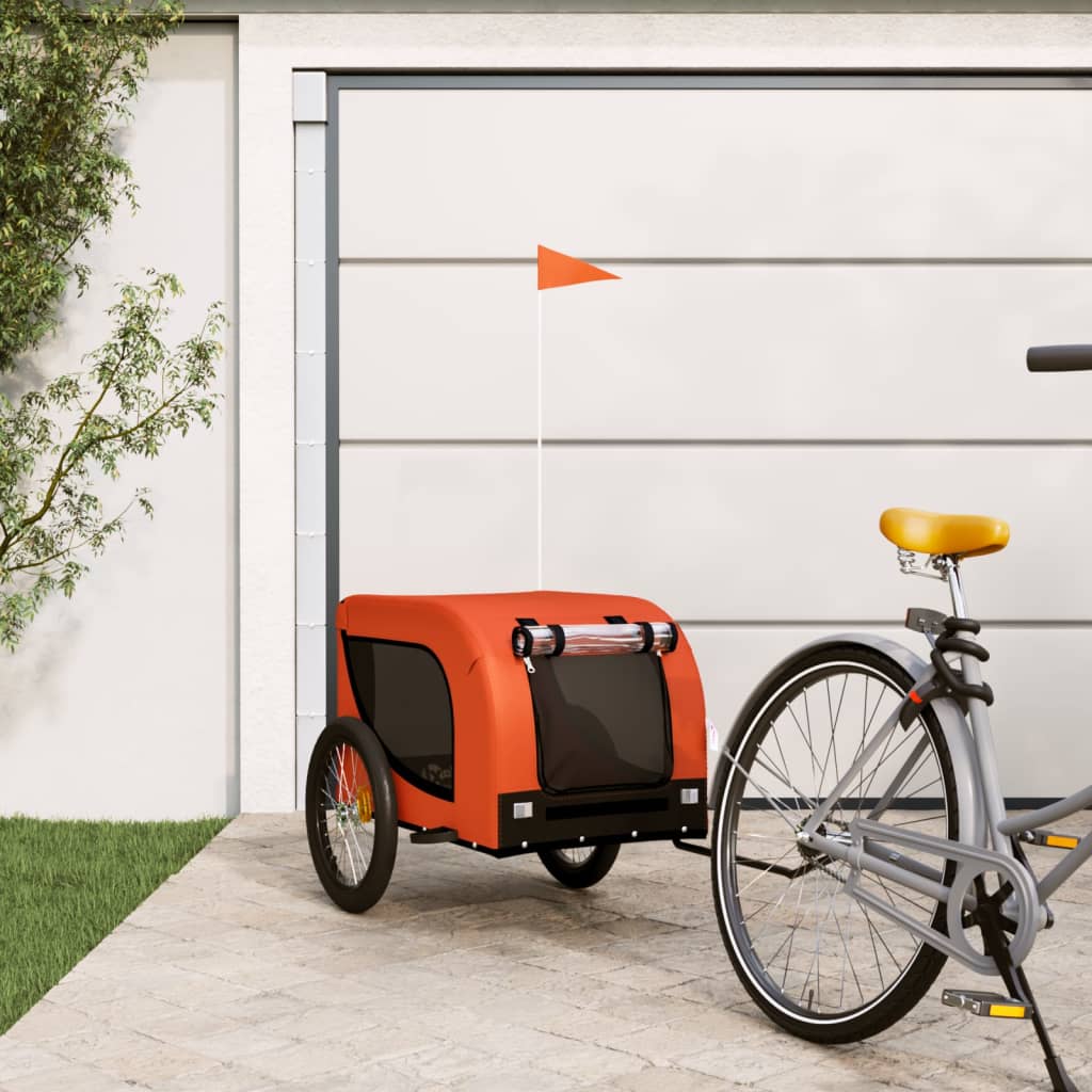 hundetrailer til cykel oxfordstof og jern orange og sort billede