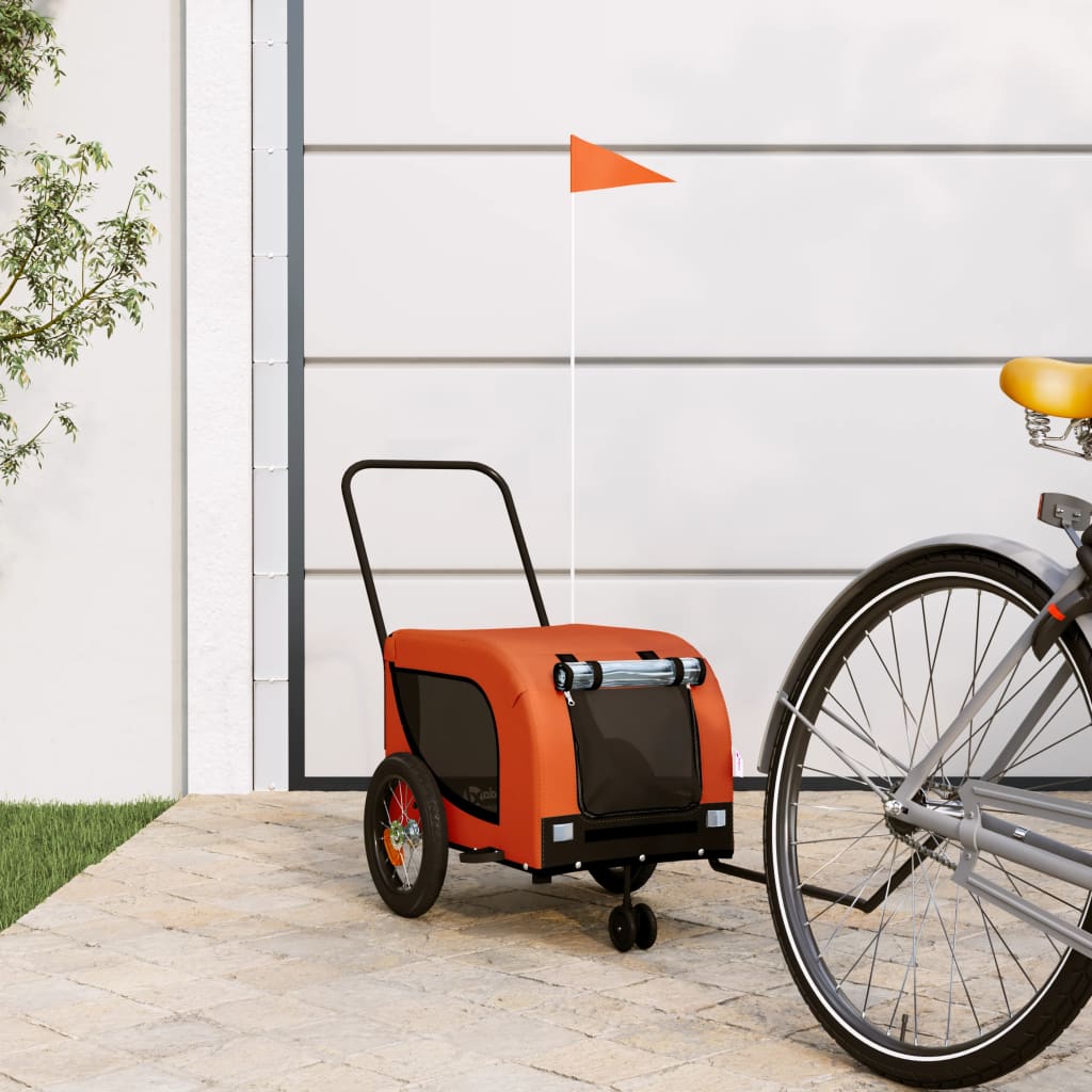hundetrailer til cykel oxfordstof og jern orange og sort billede