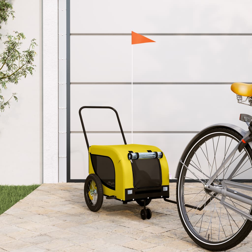 hundetrailer til cykel oxfordstof og jern gul og sort billede