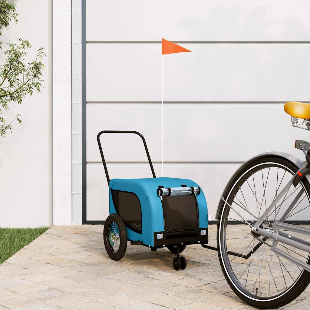 hundetrailer til cykel oxfordstof og jern blå og sort billede