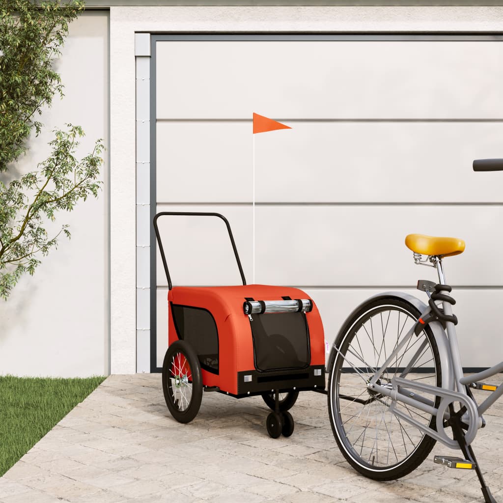 hundetrailer til cykel oxfordstof og jern orange og sort billede