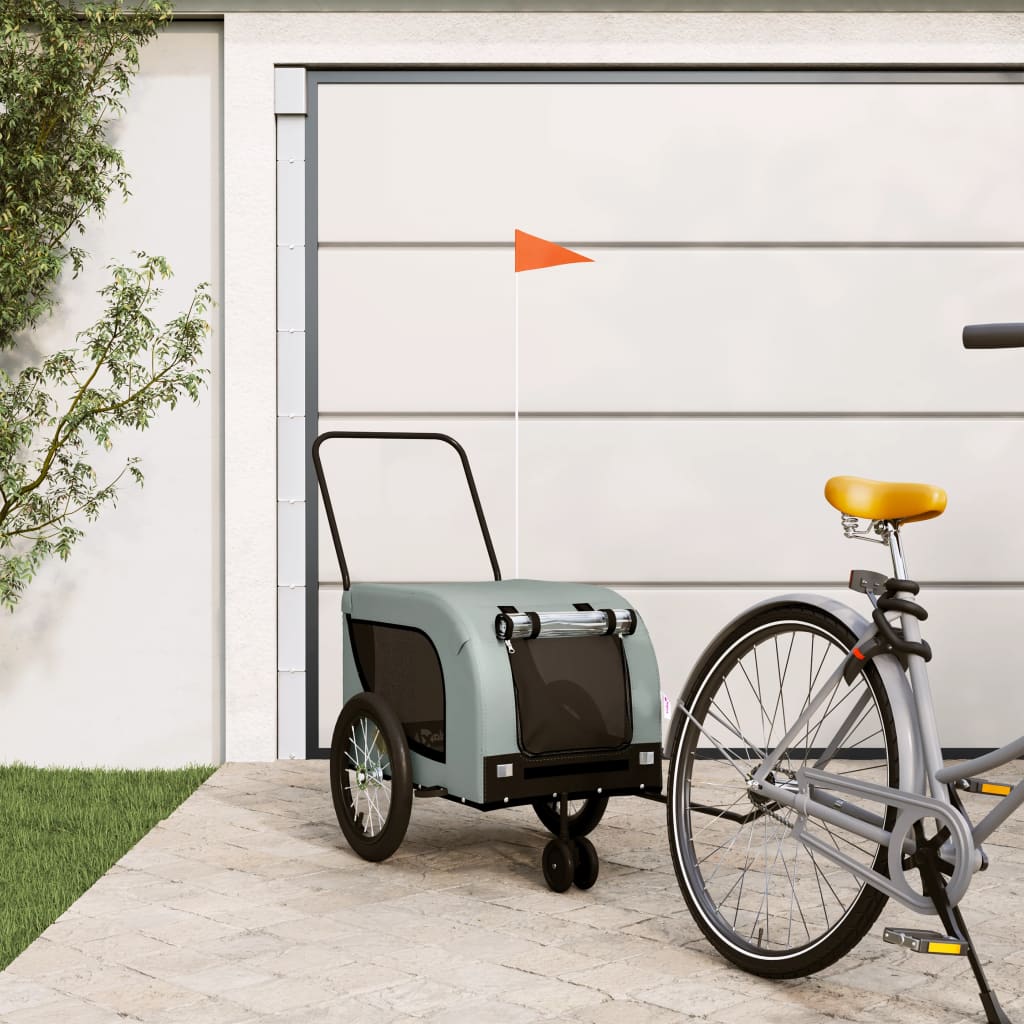hundetrailer til cykel oxfordstof og jern grå og sort billede