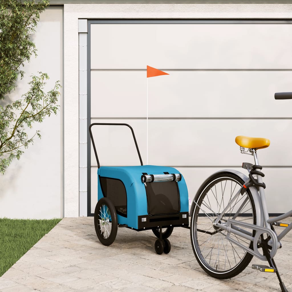 hundetrailer til cykel oxfordstof og jern blå og sort billede