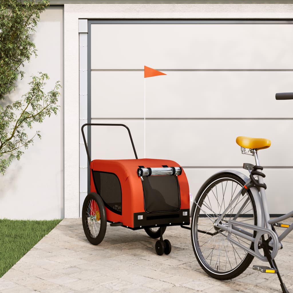 hundetrailer til cykel oxfordstof og jern orange og sort billede
