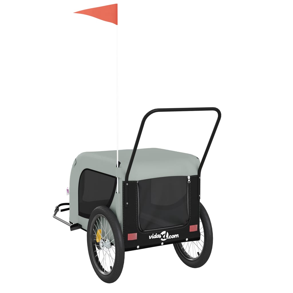 hundetrailer til cykel oxfordstof og jern grå og sort