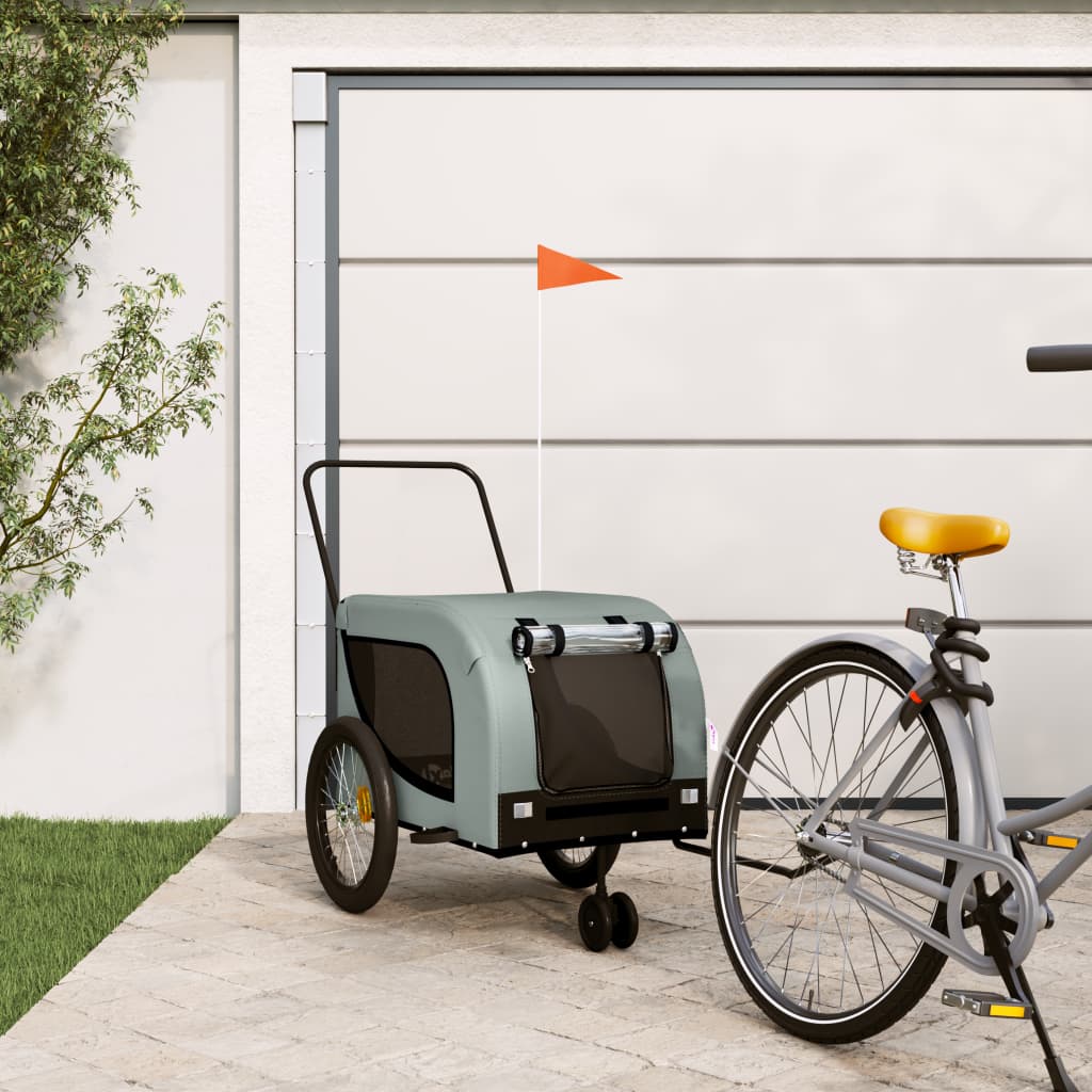 hundetrailer til cykel oxfordstof og jern grå og sort billede