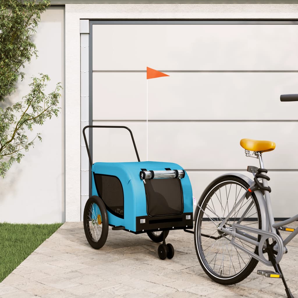 hundetrailer til cykel oxfordstof og jern blå og sort billede