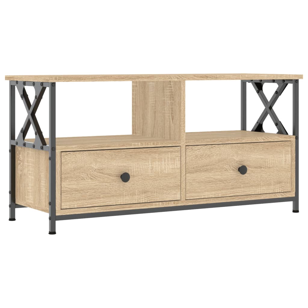 tv-bord 90x33x45 cm konstrueret træ og jern sonoma-eg
