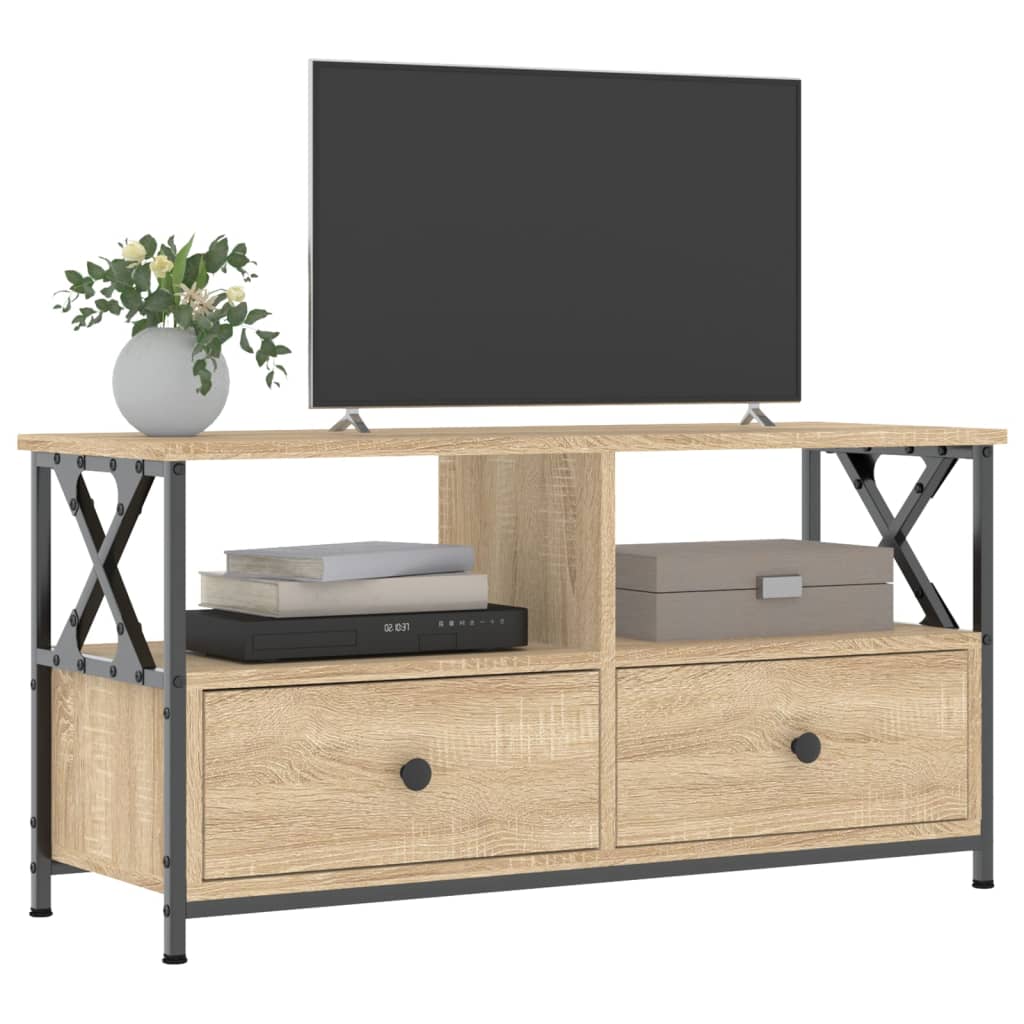 tv-bord 90x33x45 cm konstrueret træ og jern sonoma-eg