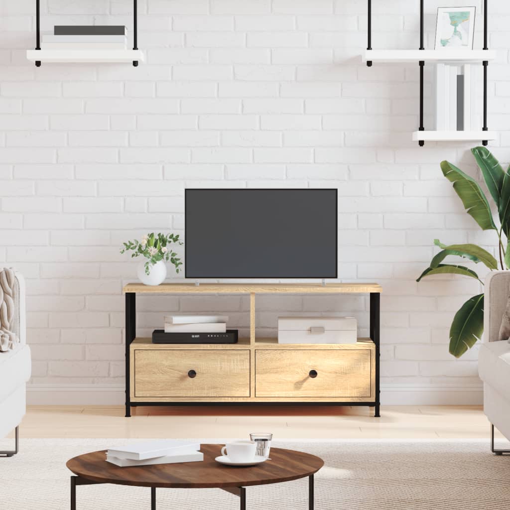 tv-bord 90x33x45 cm konstrueret træ og jern sonoma-eg