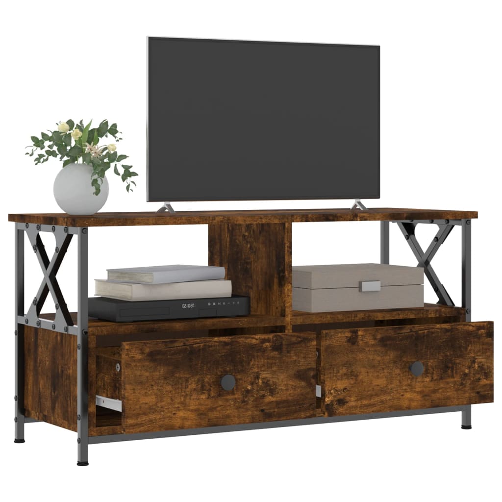 tv-bord 90x33x45 cm konstrueret træ og jern røget egetræsfarve
