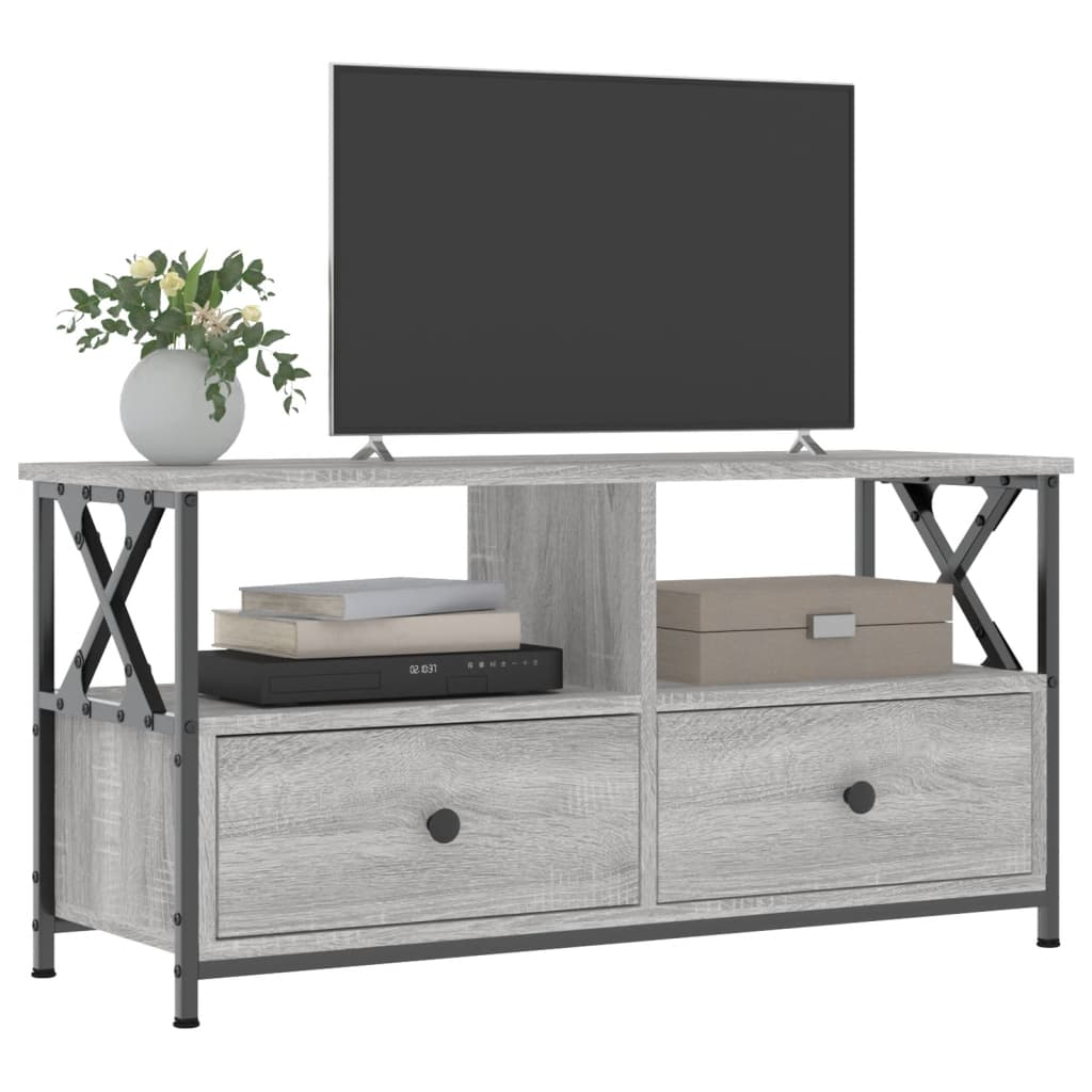 tv-bord 90x33x45 cm konstrueret træ og jern grå sonoma-eg