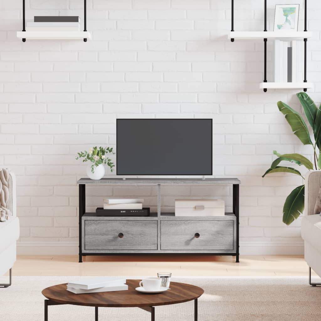 tv-bord 90x33x45 cm konstrueret træ og jern grå sonoma-eg