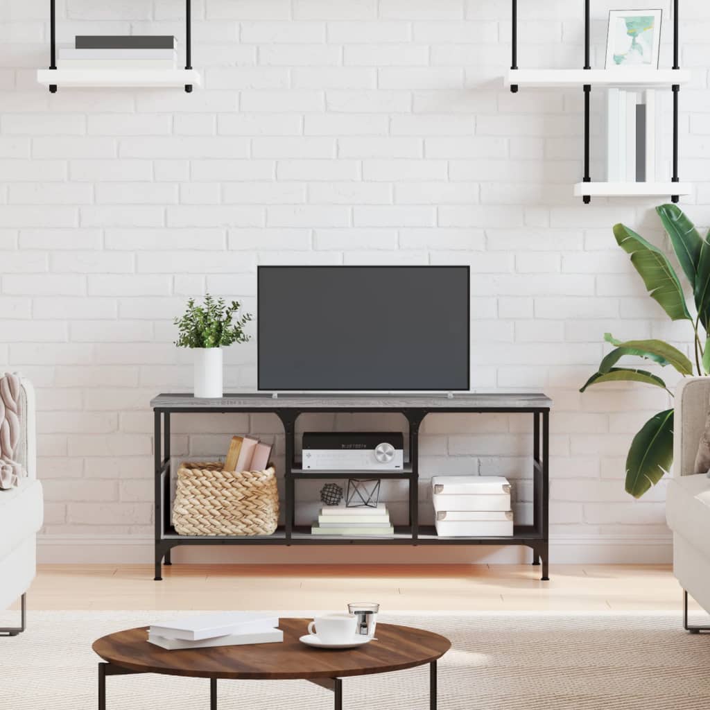 tv-bord 100x35x45 cm konstrueret træ og jern grå sonoma-eg