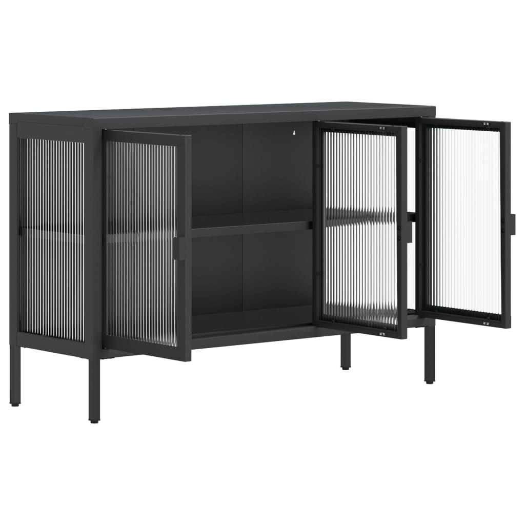 skænk 105x35x70 cm glas og stål sort