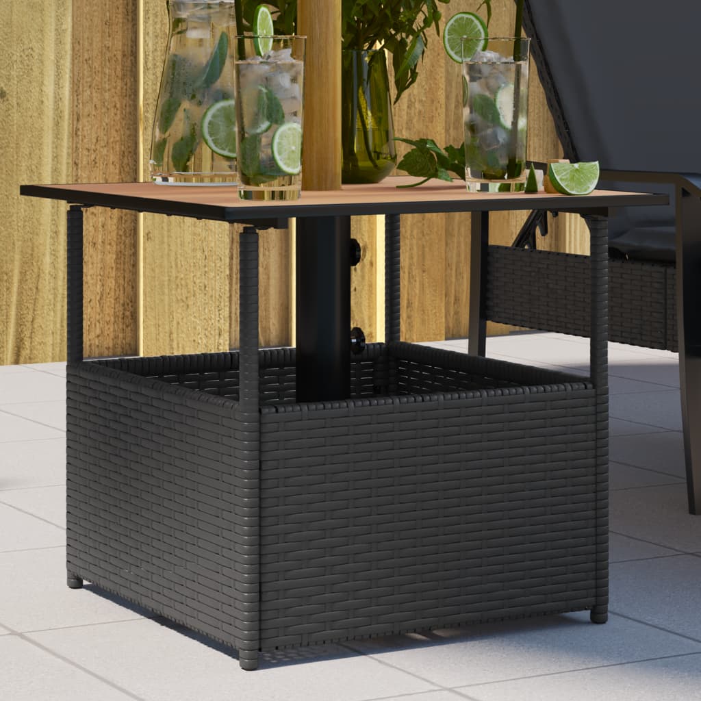 havebord med parasolhul 55x55x46,5 cm polyrattan sort billede