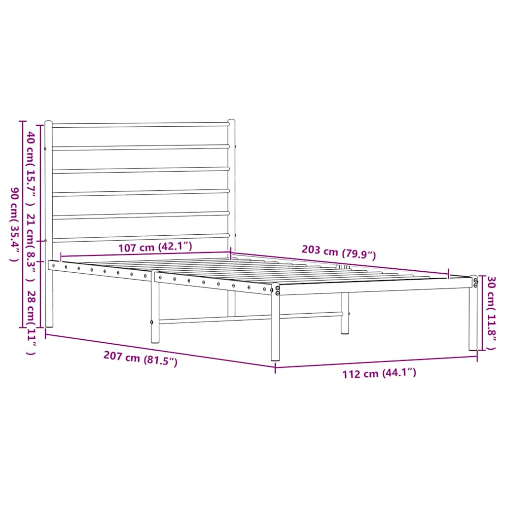 sengeramme med sengegavl 107x203 cm metal sort