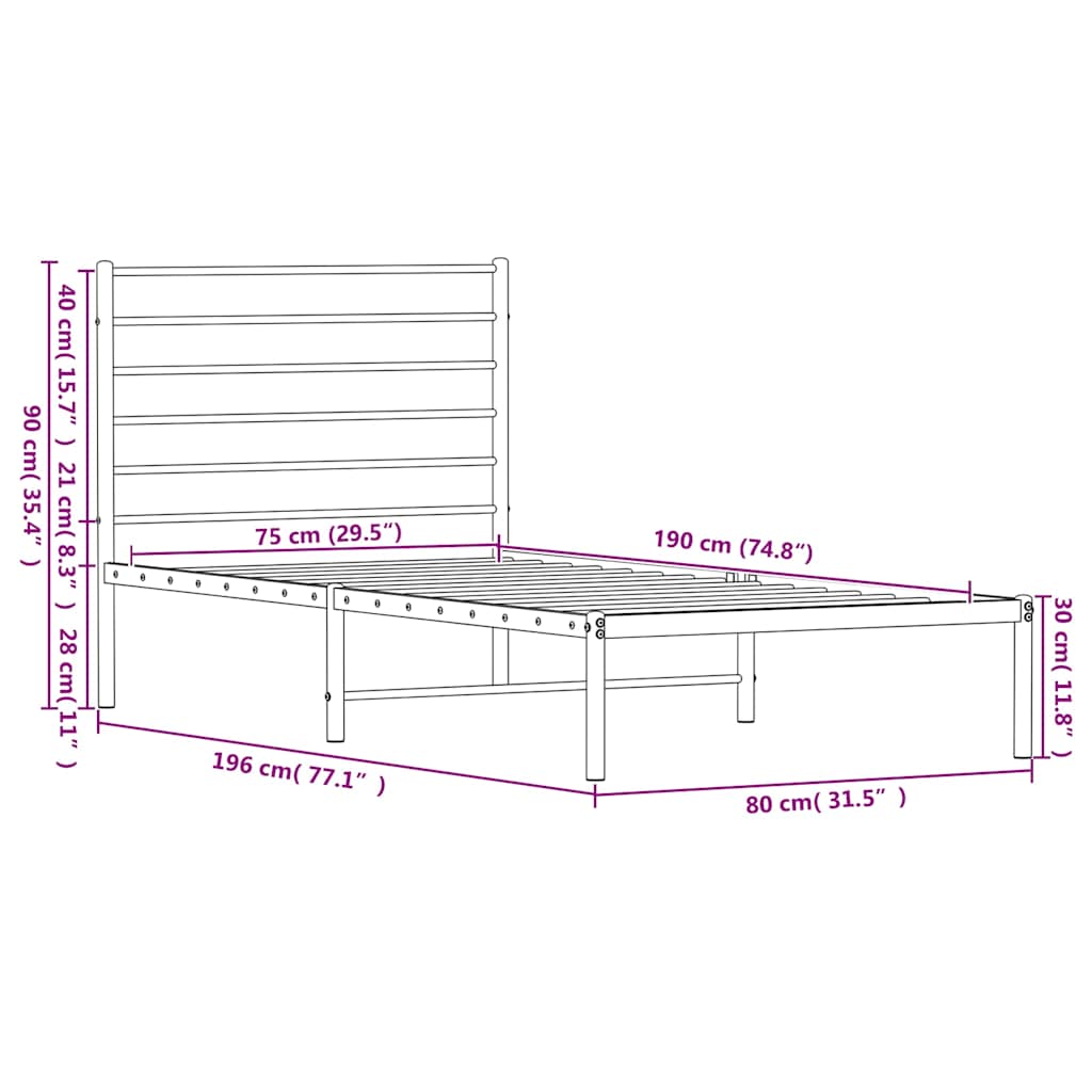 sengeramme uden madras med hovedgærde 75x190 cm hvid