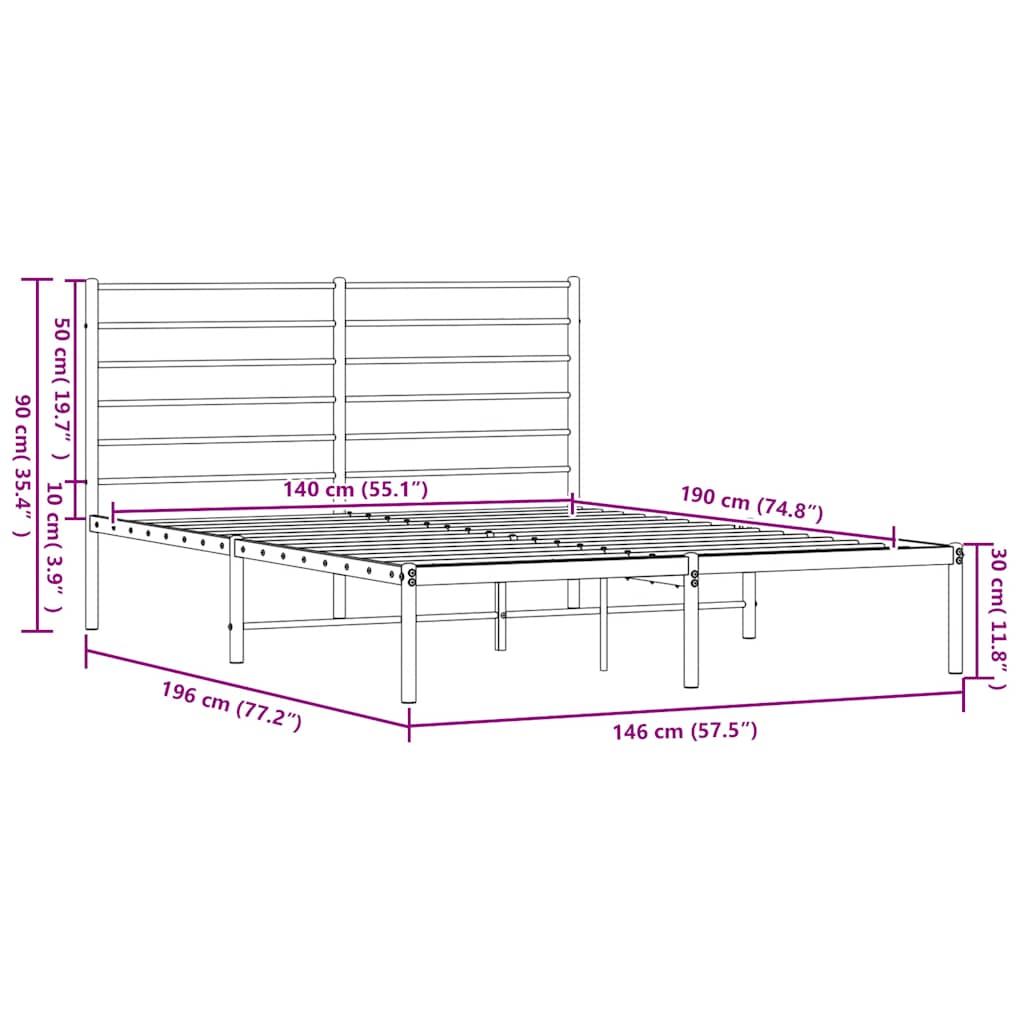 sengeramme med sengegavl 140x190 cm metal hvid