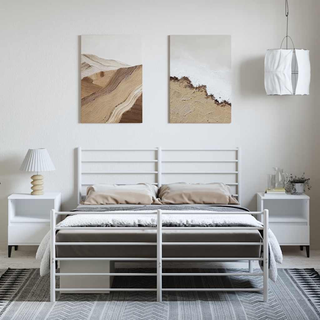 sengeramme med sengegavl og fodgærde 135x190 cm metal hvid