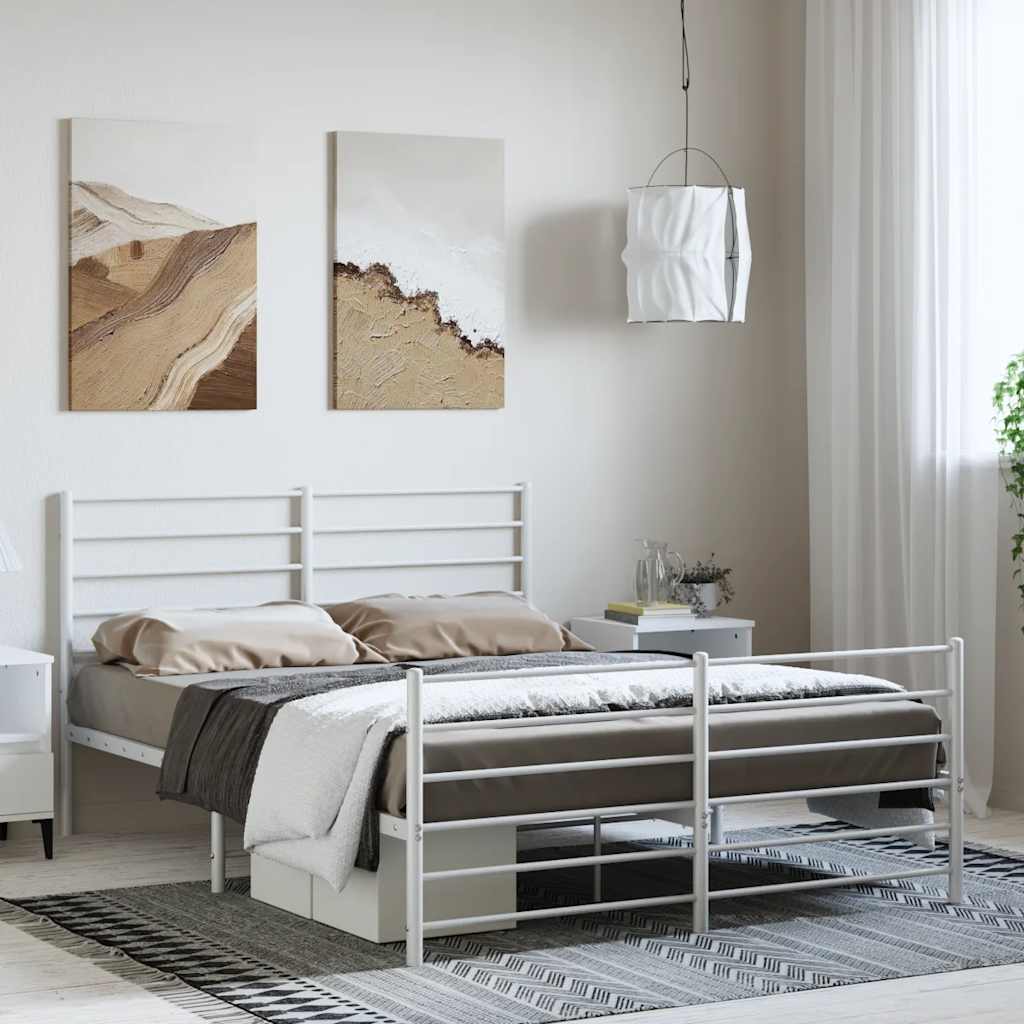sengeramme med sengegavl og fodgærde 135x190 cm metal hvid