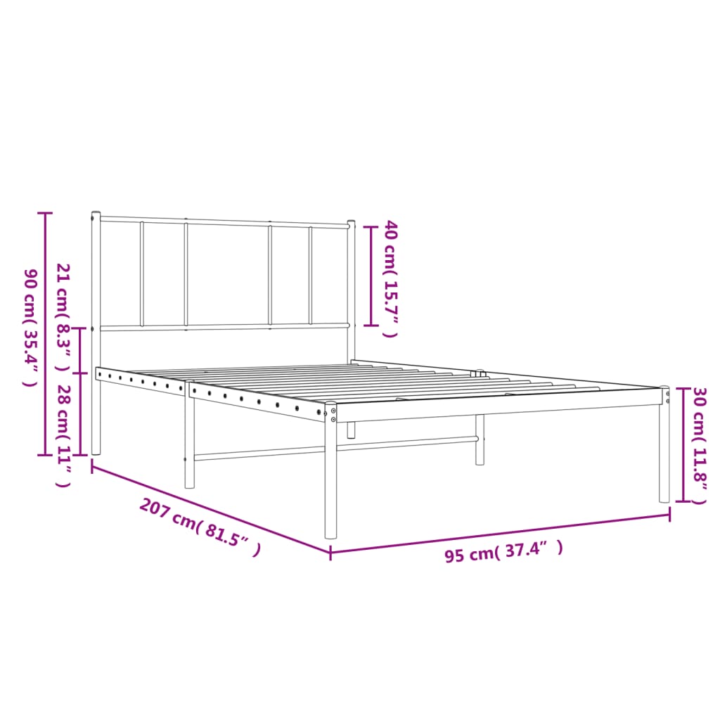 sengeramme med sengegavl 90x200 cm metal sort