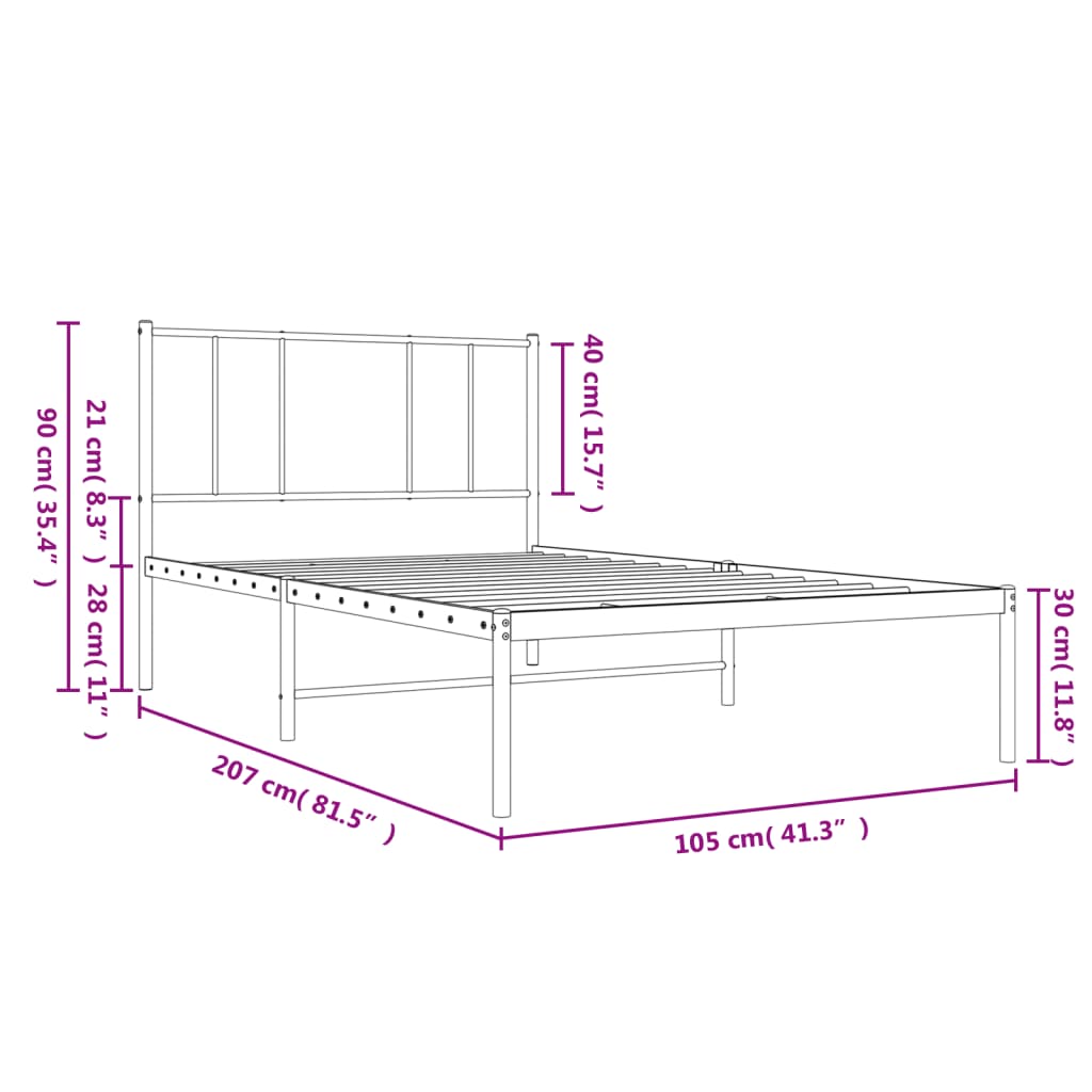 sengeramme med sengegavl 100x200 cm metal sort
