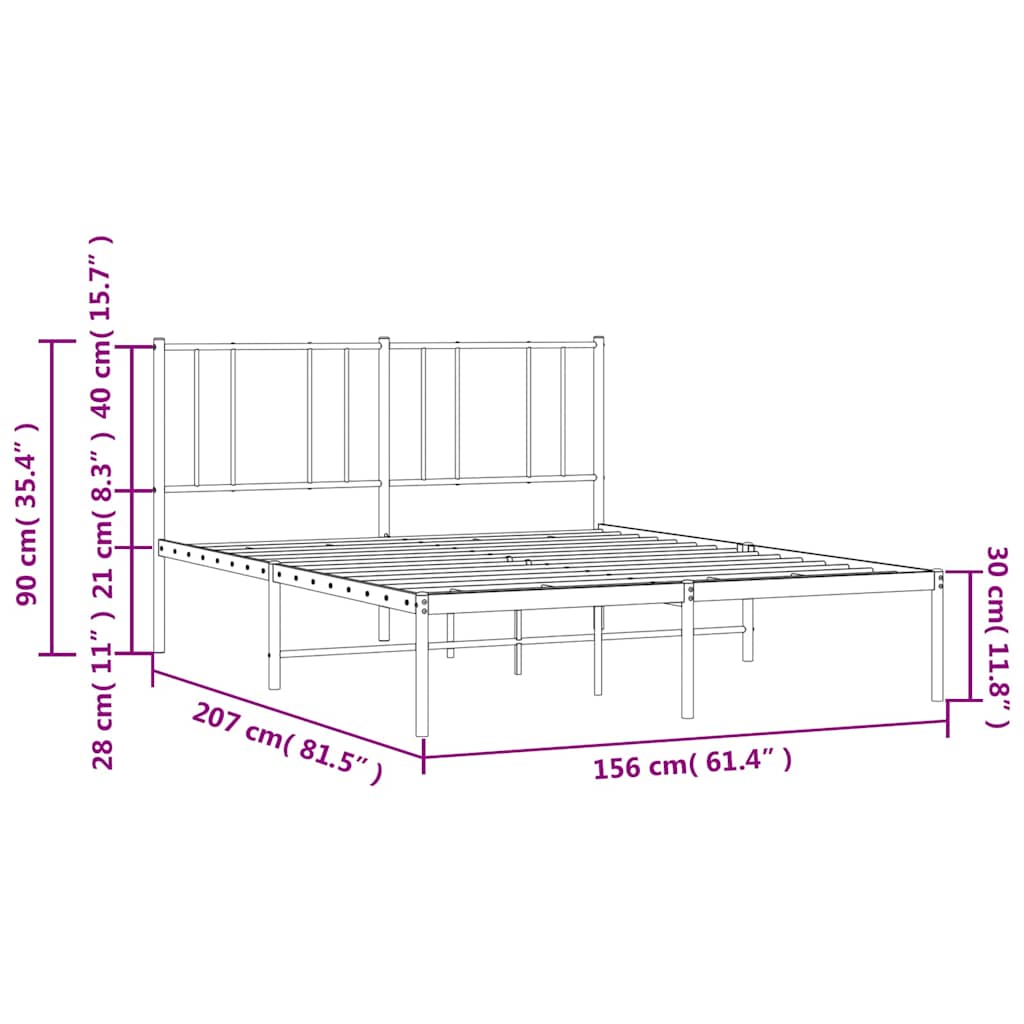 sengeramme med sengegavl 150x200 cm metal sort