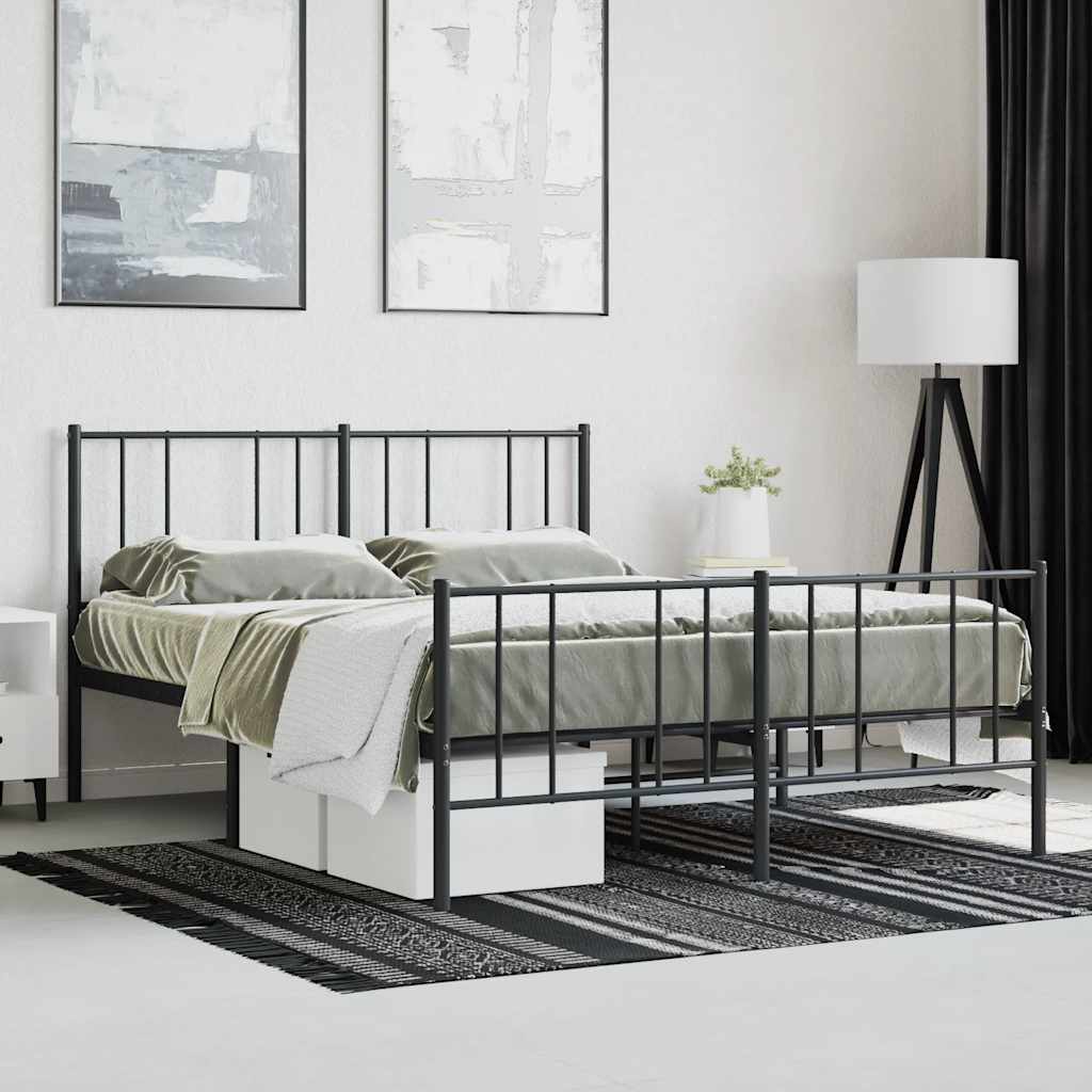 sengeramme med sengegavl og fodgærde 140x190 cm metal sort